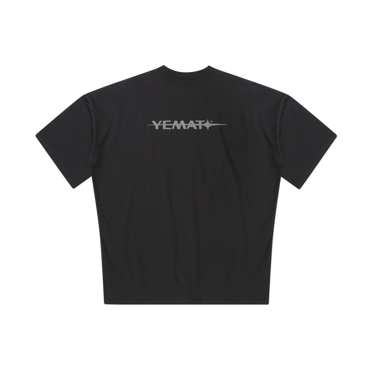 YEMAT Velvet Tee Black — velvet YEMAT mark across the back