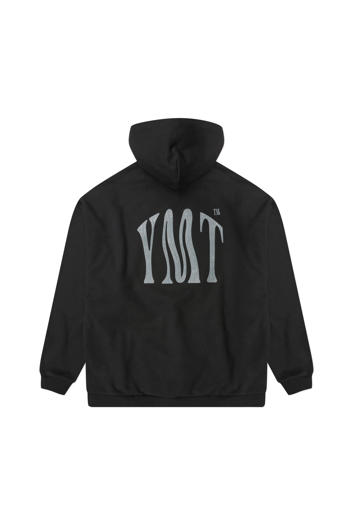 Yemat Force Hoodie Black flat lay back showing large YMT suction print, heavyweight 450 GSM organic cotton