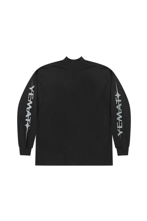 YEMAT Shadowline Longsleeve black, editorial photograph, 240 GSM organic cotton long sleeve tee
