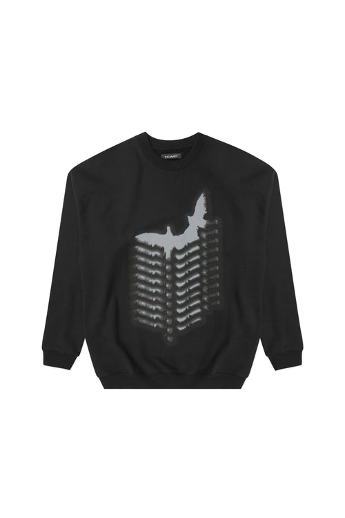 YEMAT Relic Jumper black — flat lay front showing full silhouette and graphic