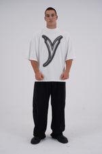 Yemat Airbrush Tee white male front full view Y graphic 240 GSM organic cotton luxury streetwear Australia