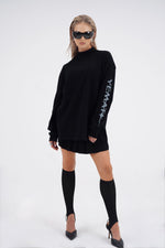 Yemat black long sleeve female front full view oversized unisex fit organic cotton streetwear Australia