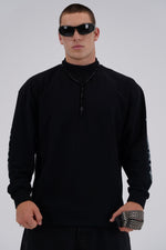 Yemat black long sleeve male front close up detail 240 GSM organic cotton luxury streetwear Australia