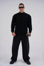 Yemat black long sleeve male front full view 240 GSM organic cotton luxury streetwear Australia