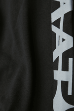 Yemat black long sleeve Yemat logo sleeve print close up detail 240 GSM organic cotton made in Portugal