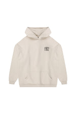 Yemat Force Beige Hoodie flat lay front YMT logo 450 GSM organic cotton luxury streetwear