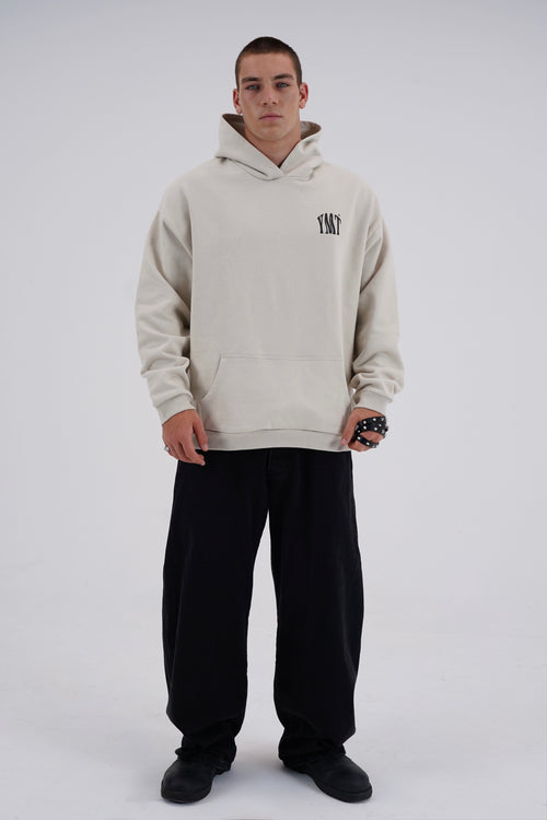 YEMAT Force Hoodie Beige on Max — full front