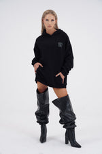 Yemat Force Black Hoodie female side view oversized unisex fit organic cotton streetwear