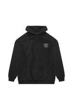 Yemat Force Black Hoodie flat lay front YMT logo 450 GSM organic cotton luxury streetwear