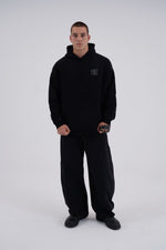 Yemat Force Black Hoodie male front full view oversized fit 450 GSM organic cotton luxury streetwear