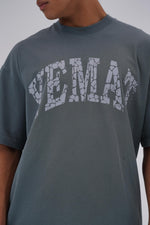 Yemat Fracture Edge Classic Tee YEMAT collegiate print extreme close up detail 240 GSM organic cotton made in Portugal