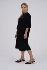 Yemat Velvet Icon Black Tee female side full view 240 GSM organic cotton luxury streetwear Australia