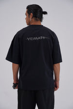 Yemat Velvet Icon Black Tee male back Yemat velvet suction print detail 240 GSM organic cotton made in Portugal