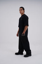 Yemat Velvet Icon Black Tee male side view oversized unisex fit organic cotton luxury streetwear