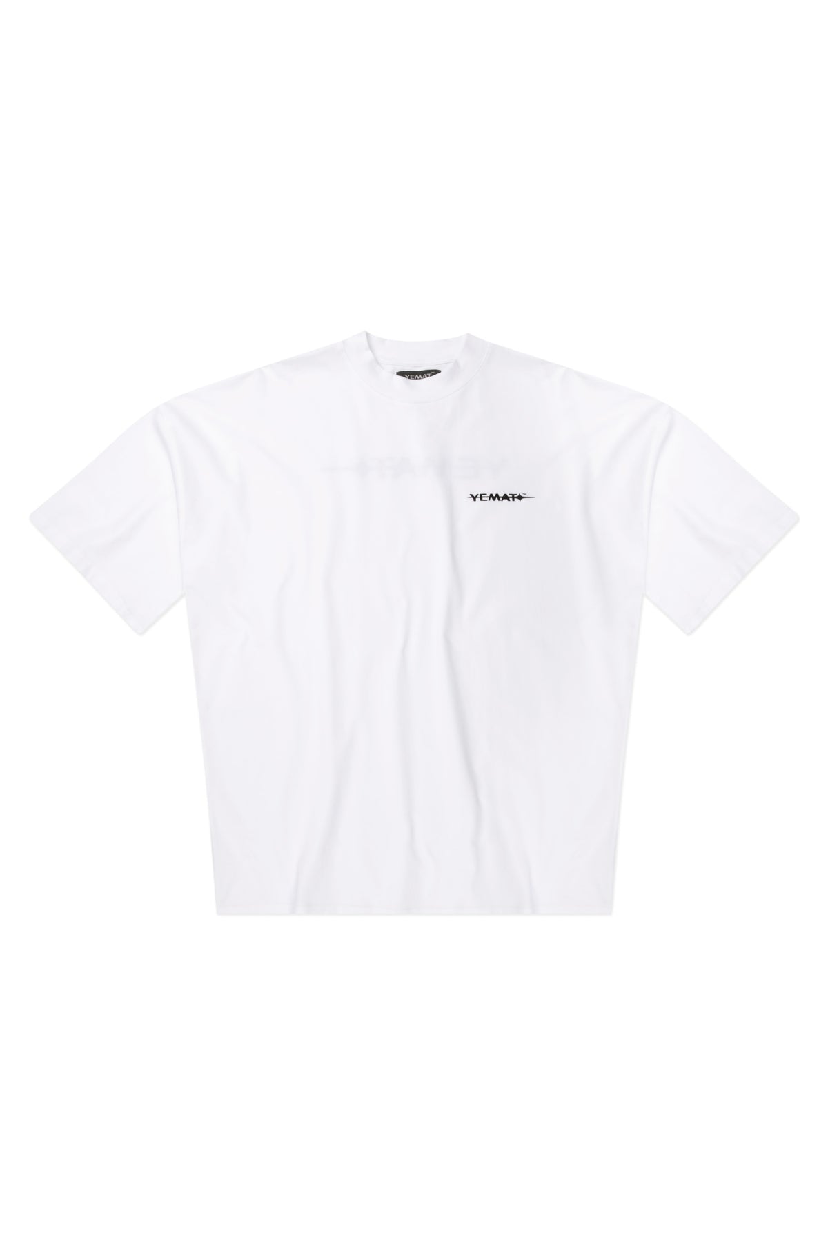 Yemat Velvet Icon White Tee flat lay front velvet logo 240 GSM organic cotton luxury streetwear