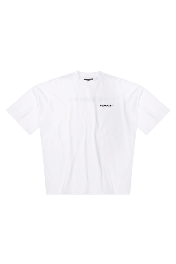 YEMAT Velvet Tee White flat lay front, boxy oversized white t-shirt in 240 GSM organic cotton